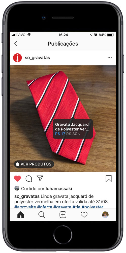 Exemplo de foto no Instagram com o produto marcado