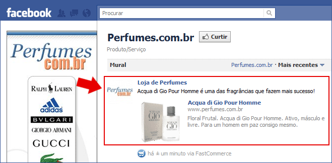 Página da loja virtual no Facebook: Integração com o Facebook via site administrativo da loja virtual no Fastcommerce